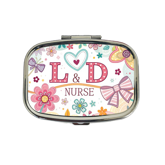 L & D Labor And Delivery Nurse Appreciation Coquette Bows Flowers Travel Pill Box Case