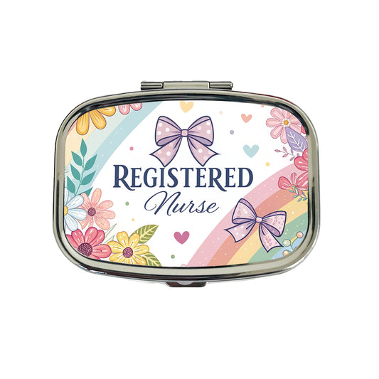 Registered Nurse RN Appreciation Coquette Bows Flowers Floral Travel Pill Box Case