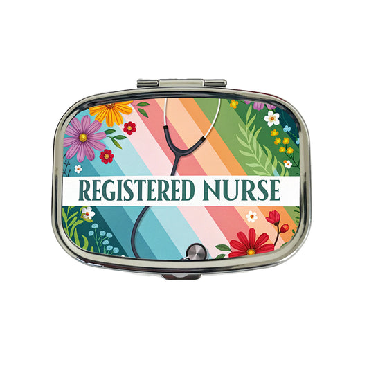 Registered Nurse RN Appreciation Stethoscope Colorful Flowers Travel Pill Box Case