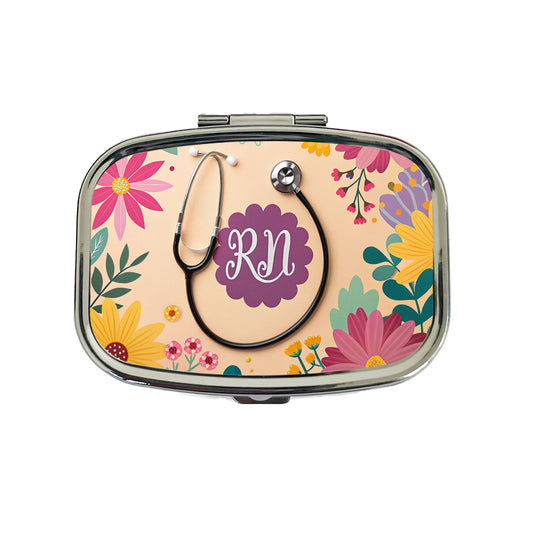RN Registered Nurse Appreciation Stethoscope Flowers Travel Pill Box Case