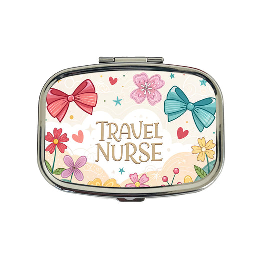 Travel Nurse Appreciation Coquette Bows Flowers Travel Pill Box Case