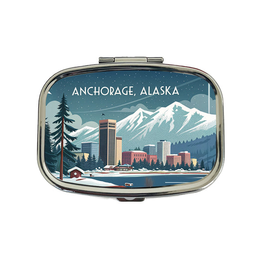Anchorage, Alaska AK Travel City State Stamp Travel Pill Box Case