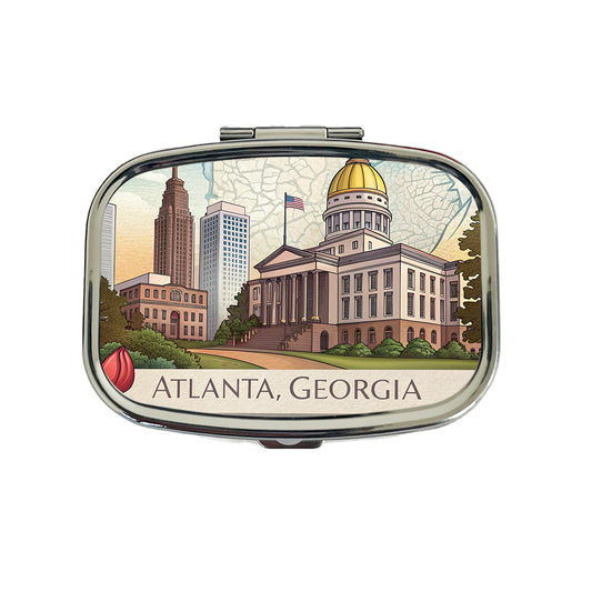 Atlanta, Georgia GA Travel City State Stamp Travel Pill Box Case