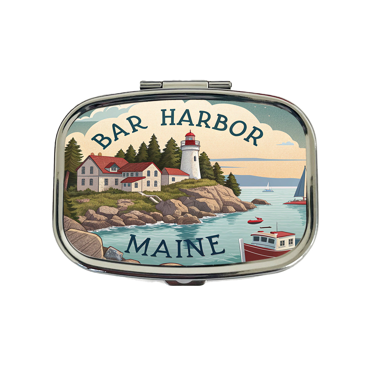 Bar Harbor, Maine ME Travel City State Stamp Travel Pill Box Case