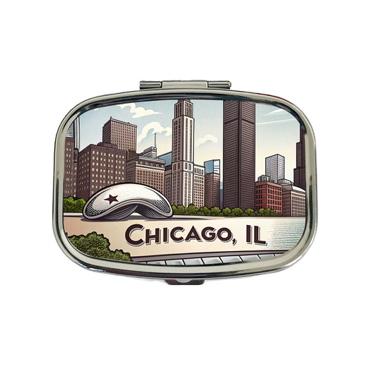 Chicago, Illinois IL Travel City State Stamp Travel Pill Box Case