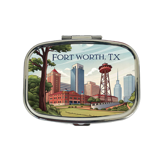 Fort Worth, Texas TX Travel City State Stamp Travel Pill Box Case