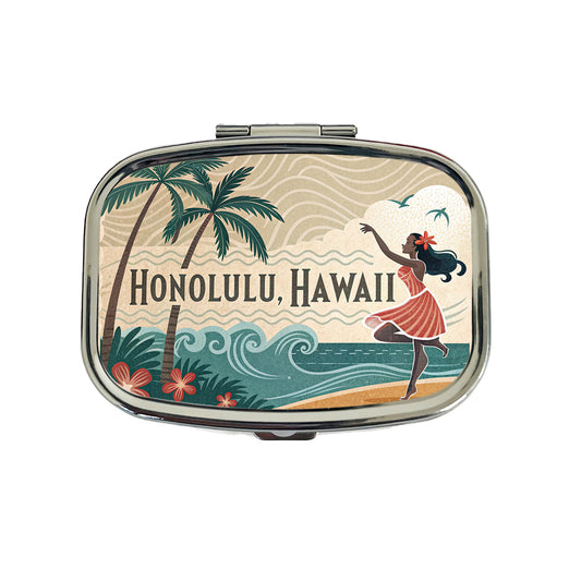 Honolulu, Hawaii HI Travel City State Stamp Travel Pill Box Case