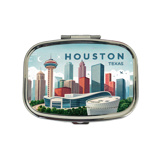 Houston, Texas TX Travel City State Stamp Travel Pill Box Case
