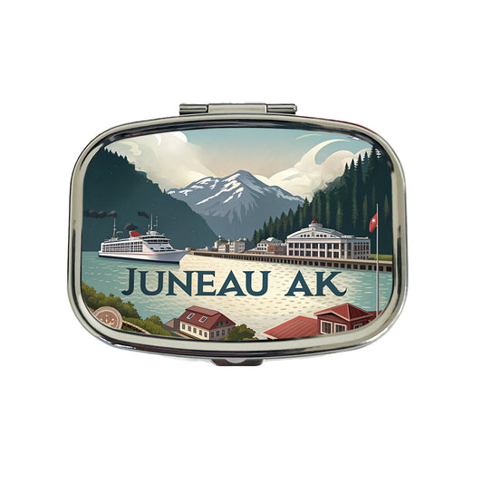 Juneau, Alaska AK Travel City State Stamp Travel Pill Box Case