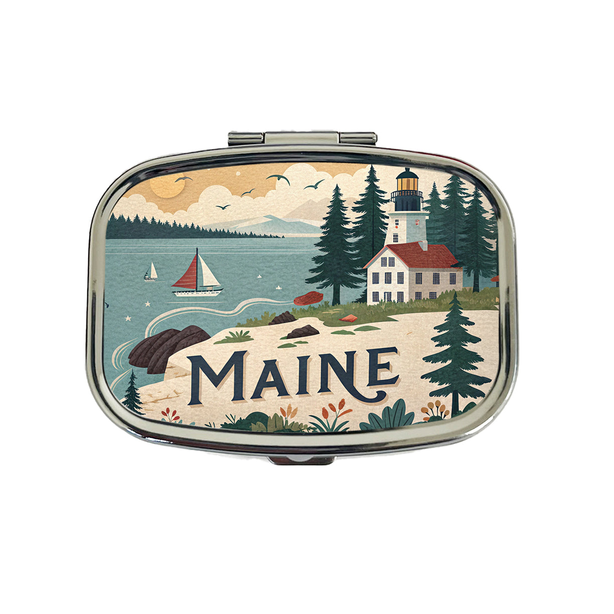 Maine ME Travel City State Stamp Travel Pill Box Case