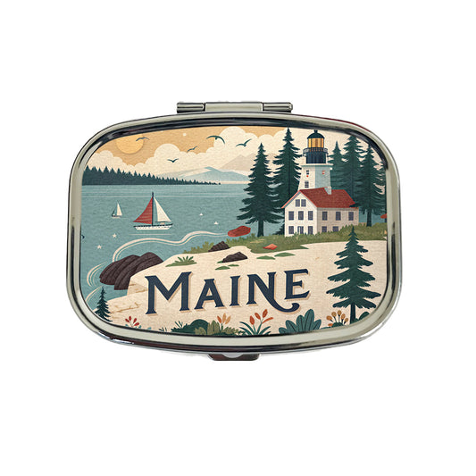 Maine ME Travel City State Stamp Travel Pill Box Case