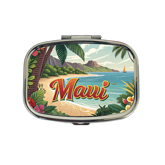 Maui, Hawaii HI Tropical Travel City State Stamp Travel Pill Box Case