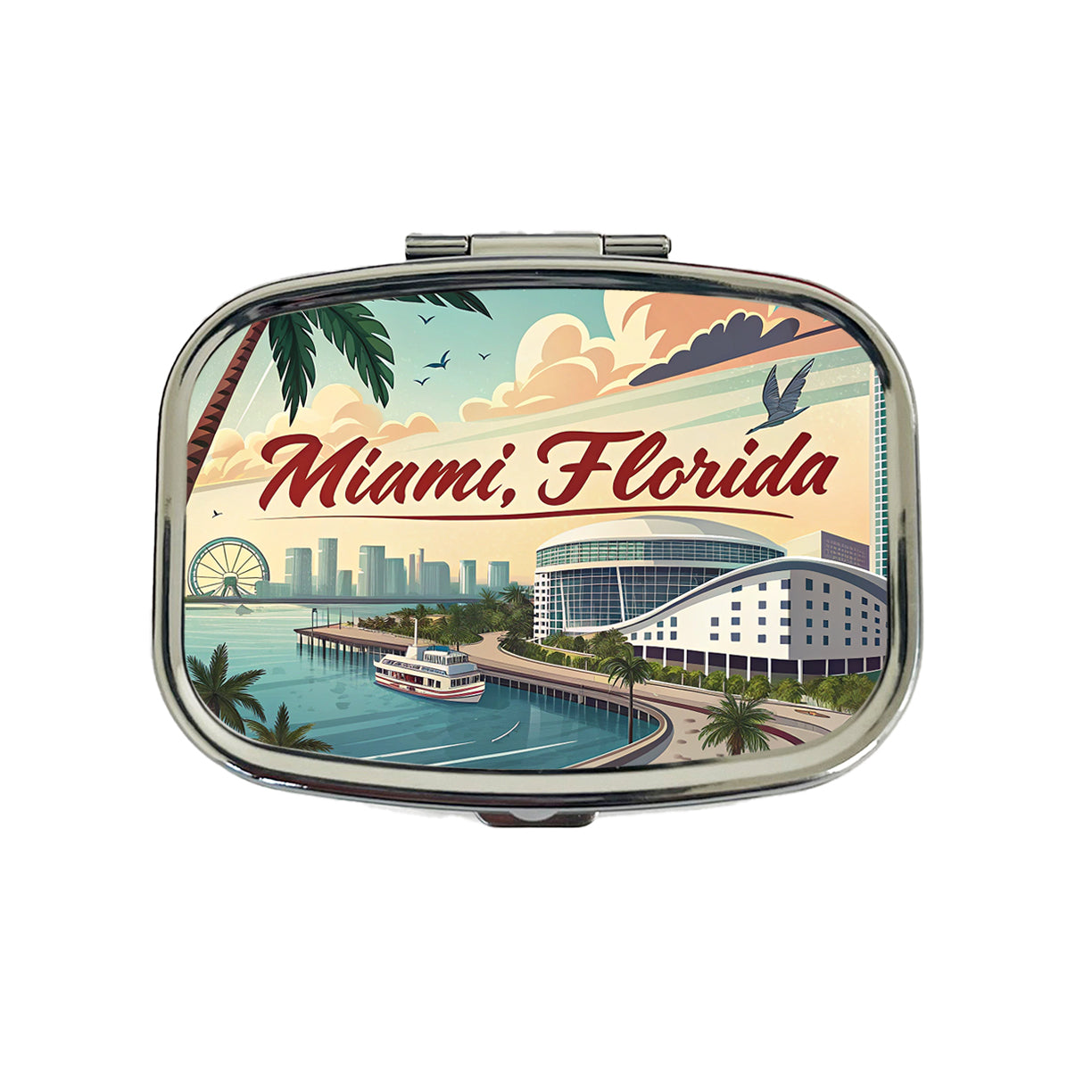 Miami, Florida FL Travel City State Stamp Travel Pill Box Case