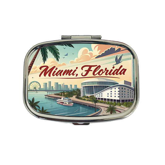 Miami, Florida FL Travel City State Stamp Travel Pill Box Case