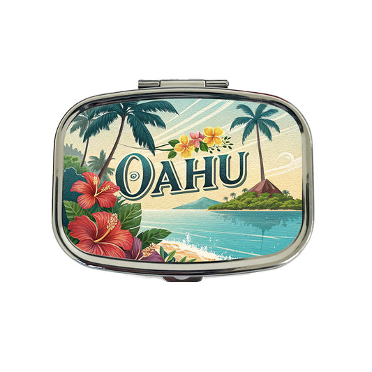 O'Ahu Hawaii HI Travel City State Stamp Travel Pill Box Case