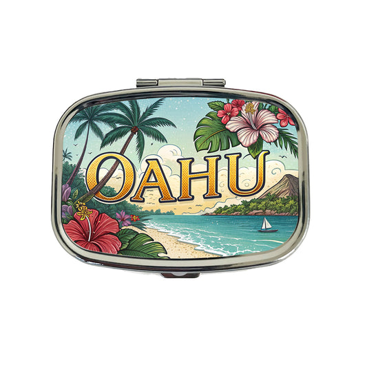 O'Ahu Hawaii HI Tropical Travel City State Stamp Travel Pill Box Case