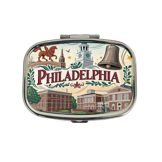 Philadelphia PA Travel City State Stamp Travel Pill Box Case