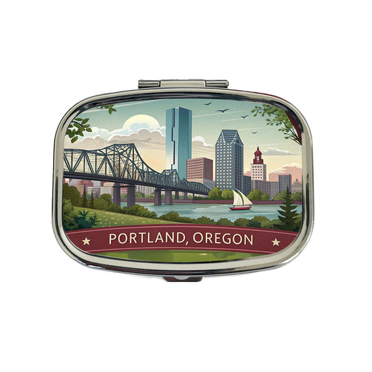 Portland, Oregon OR Travel City State Stamp Travel Pill Box Case