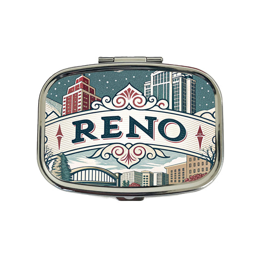 Reno, Nevada NV Travel City State Stamp Travel Pill Box Case