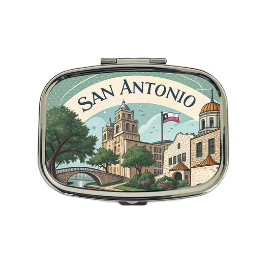 San Antonio, Texas TX Travel City State Stamp Travel Pill Box Case