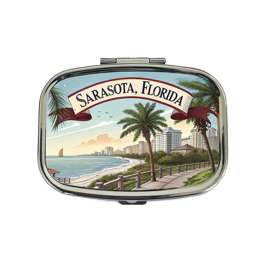 Sarasota, Florida FL Travel City State Stamp Travel Pill Box Case