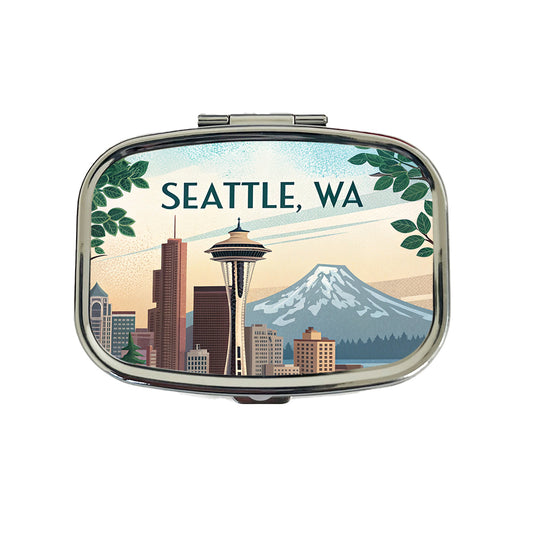 Seattle, Washington WA Travel City State Stamp Travel Pill Box Case