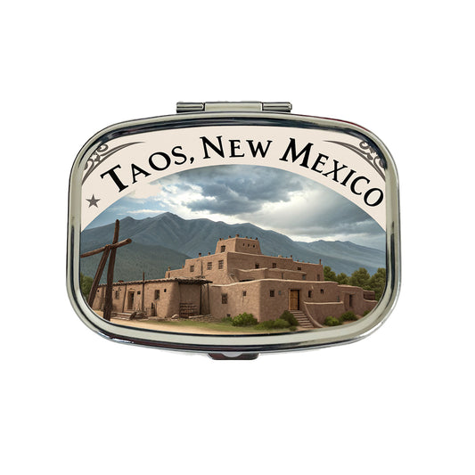 Taos, New Mexico NM Travel City State Stamp Travel Pill Box Case