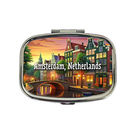 Amsterdam, Netherlands Travel City Country Stamp Travel Pill Box Case