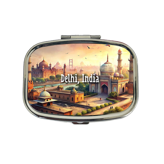 Delhi, India Travel City Country Stamp Travel Pill Box Case
