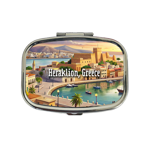 Heraklion, Greece Travel City Country Stamp Travel Pill Box Case