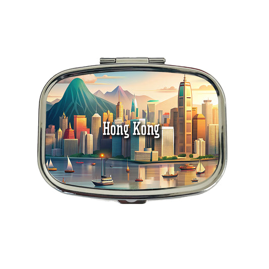 Hong Kong Travel City Country Stamp Travel Pill Box Case