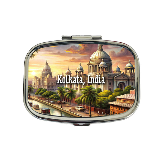 Kolkata, India Travel City Country Stamp Travel Pill Box Case
