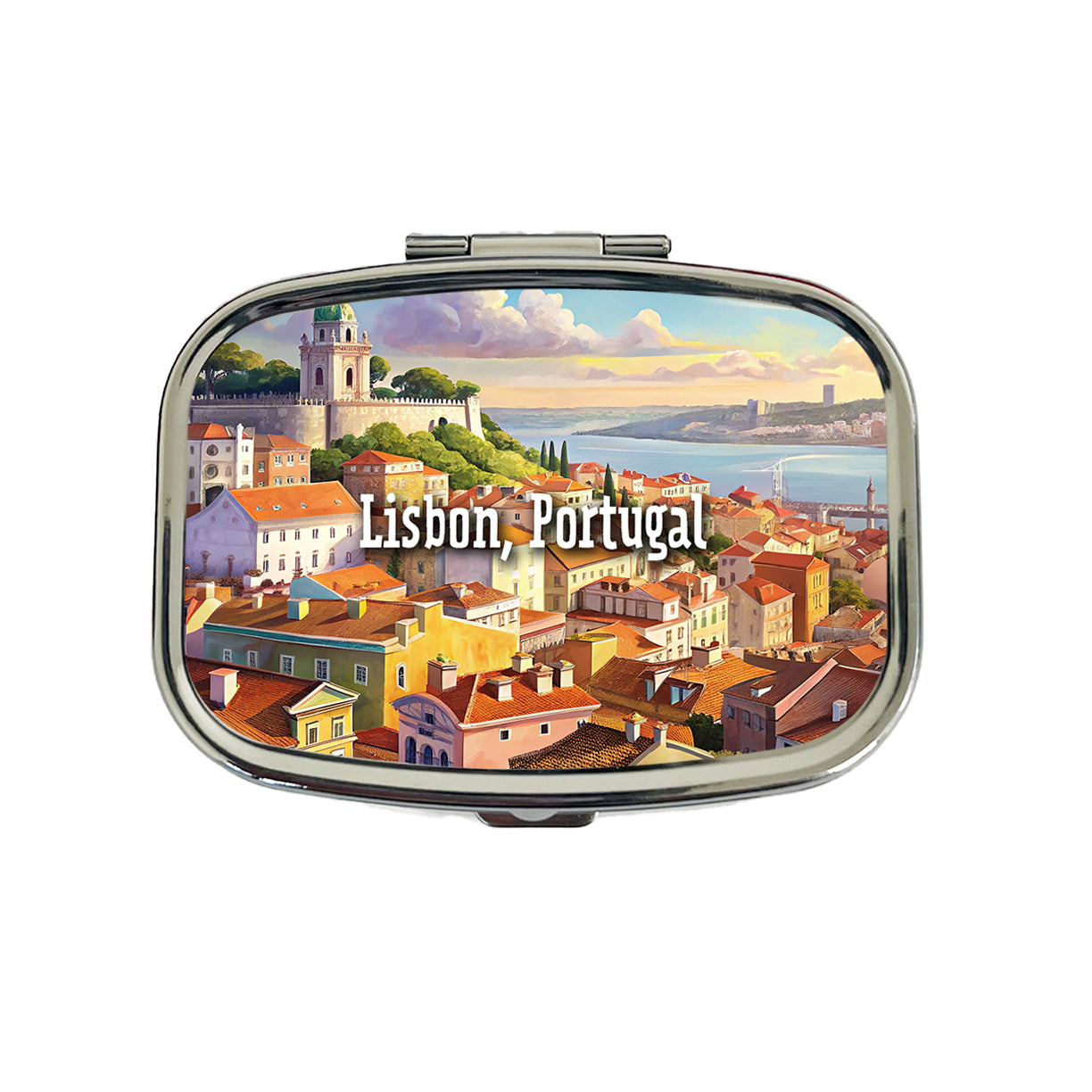 Lisbon, Portugal Travel City Country Stamp Travel Pill Box Case