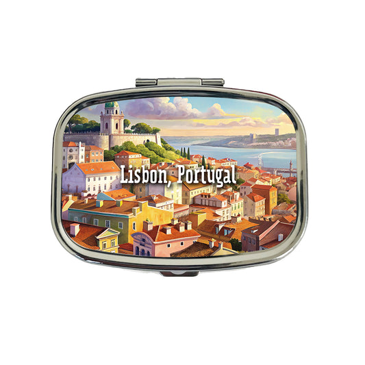 Lisbon, Portugal Travel City Country Stamp Travel Pill Box Case