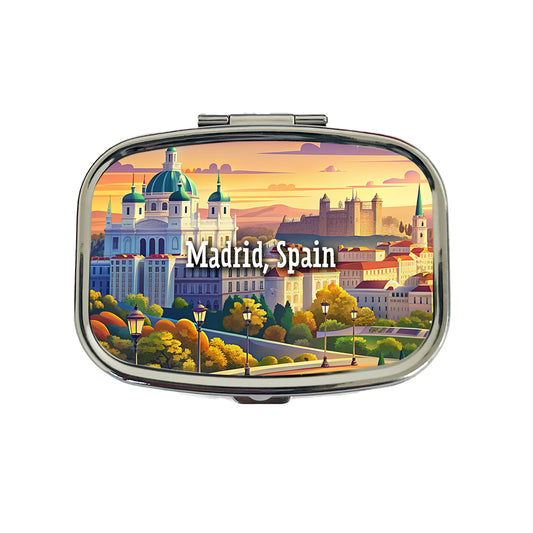 Madrid, Spain Travel City Country Stamp Travel Pill Box Case