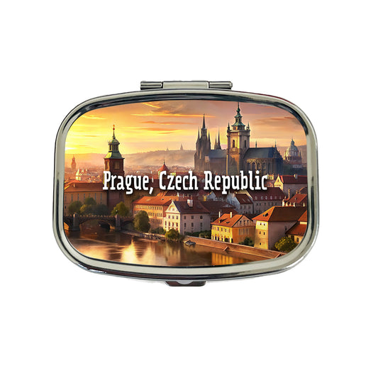 Prague, Czech Republic Travel City Country Stamp Travel Pill Box Case