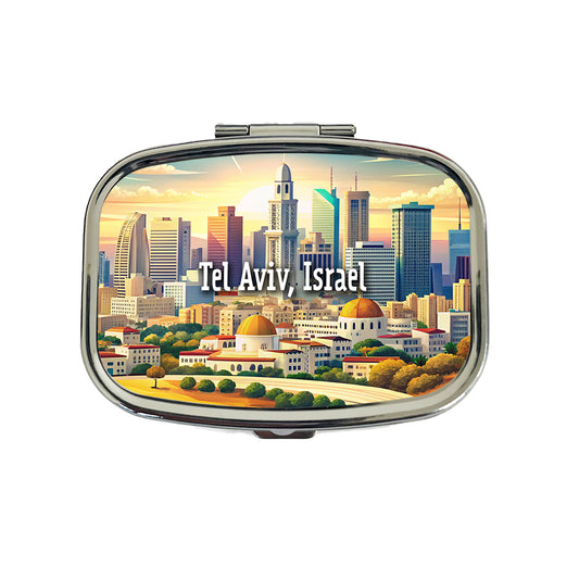 Tel Aviv, Israel Travel City Country Stamp Travel Pill Box Case