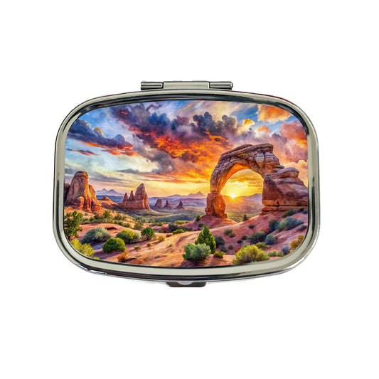 Arches National Park Utah Watercolor Style Travel Pill Box Case