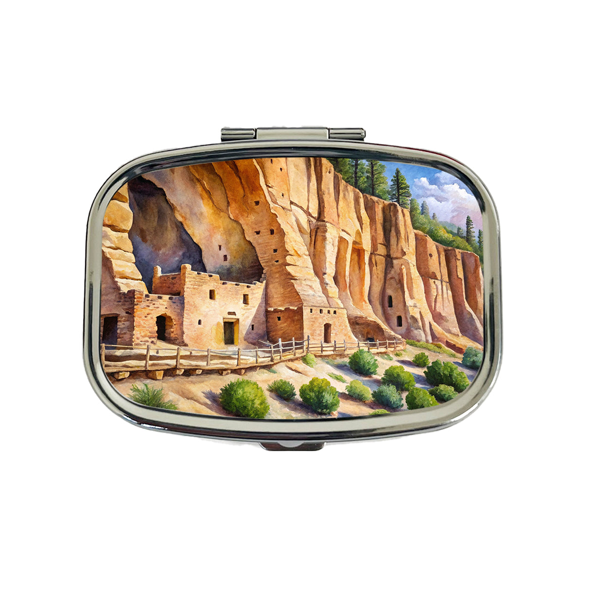 Bandelier National Monument New Mexico Watercolor Style Travel Pill Box Case