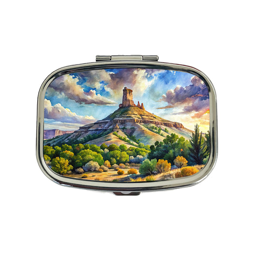 Chimney Rock National Monument Colorado Watercolor Style Travel Pill Box Case