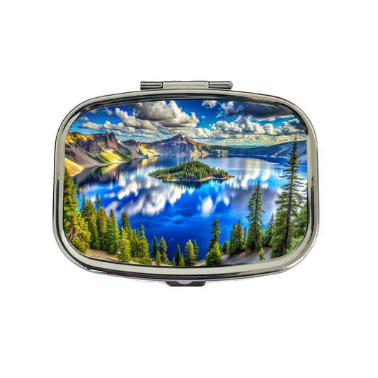 Crater Lake National Park Oregon Watercolor Style Travel Pill Box Case