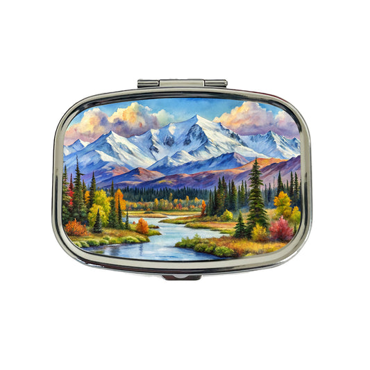 Denali National Park Alaska Watercolor Style Travel Pill Box Case