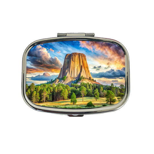 Devils Tower National Monument Wyoming Watercolor Style Travel Pill Box Case