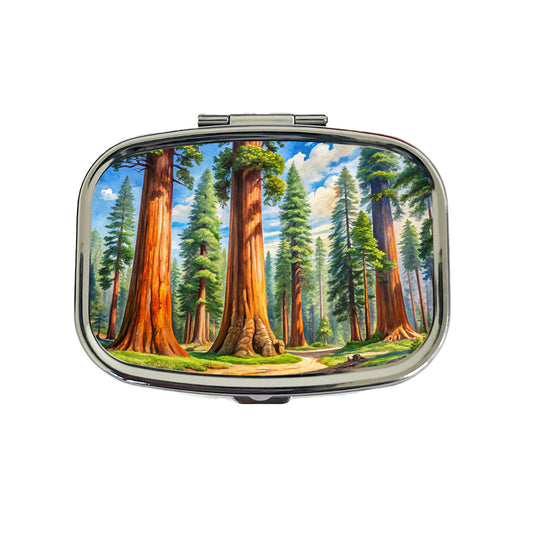 Giant Sequoia National Monument California Watercolor Style Travel Pill Box Case