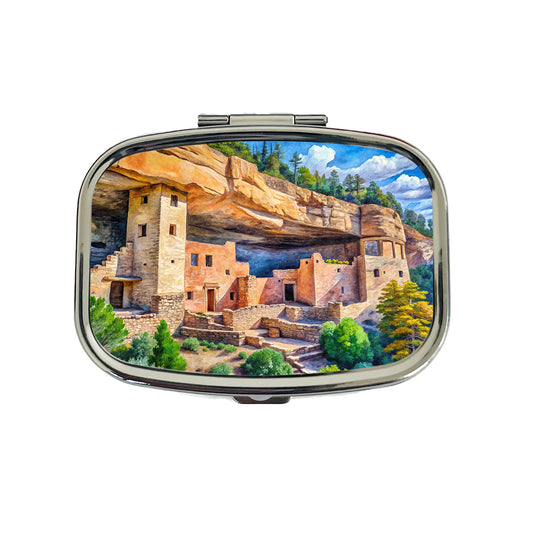 Gila Cliff Dwellings National Monument New Mexico Watercolor Style Travel Pill Box Case