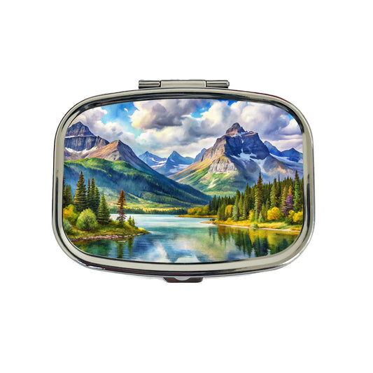 Glacier National Park Montana Watercolor Style Travel Pill Box Case