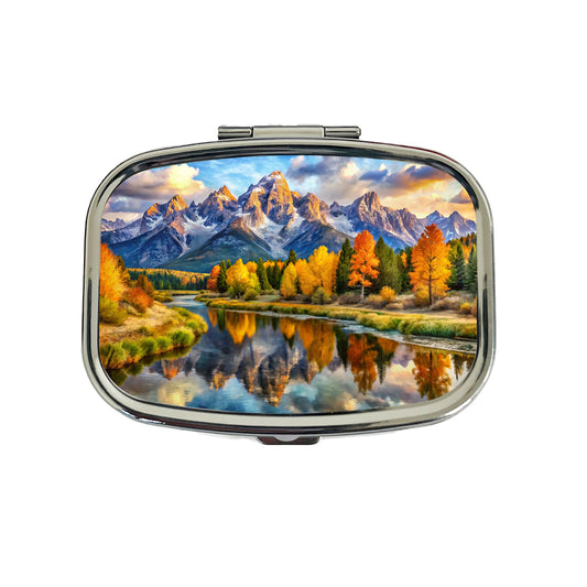 Grand Teton National Park Wyoming Watercolor Style Travel Pill Box Case