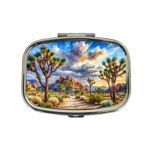 Joshua Tree National Park California Watercolor Style Travel Pill Box Case