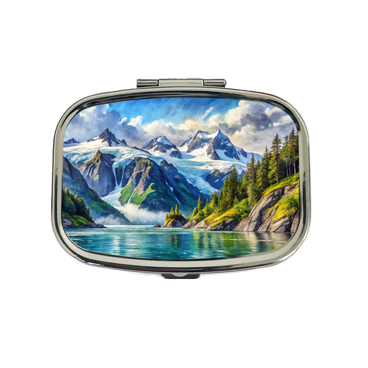 Kenai Fjords National Park Alaska Watercolor Style Travel Pill Box Case