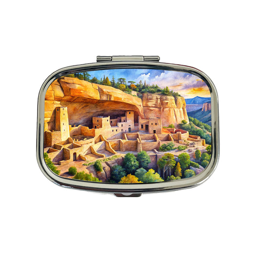 Mesa Verde National Park Colorado Watercolor Style Travel Pill Box Case